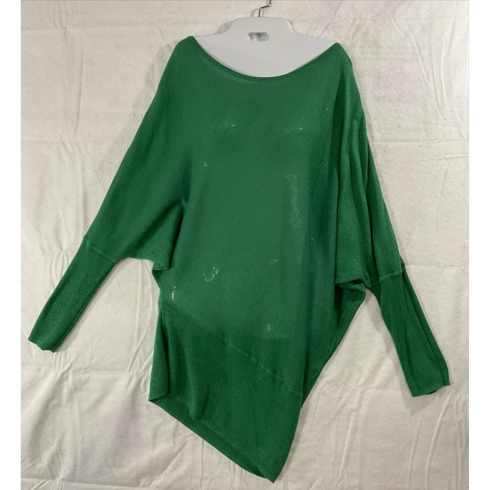 Gibson Latimer Sweater Tunic Womens XL Green Asymmetrical Dolman Knit Metallic